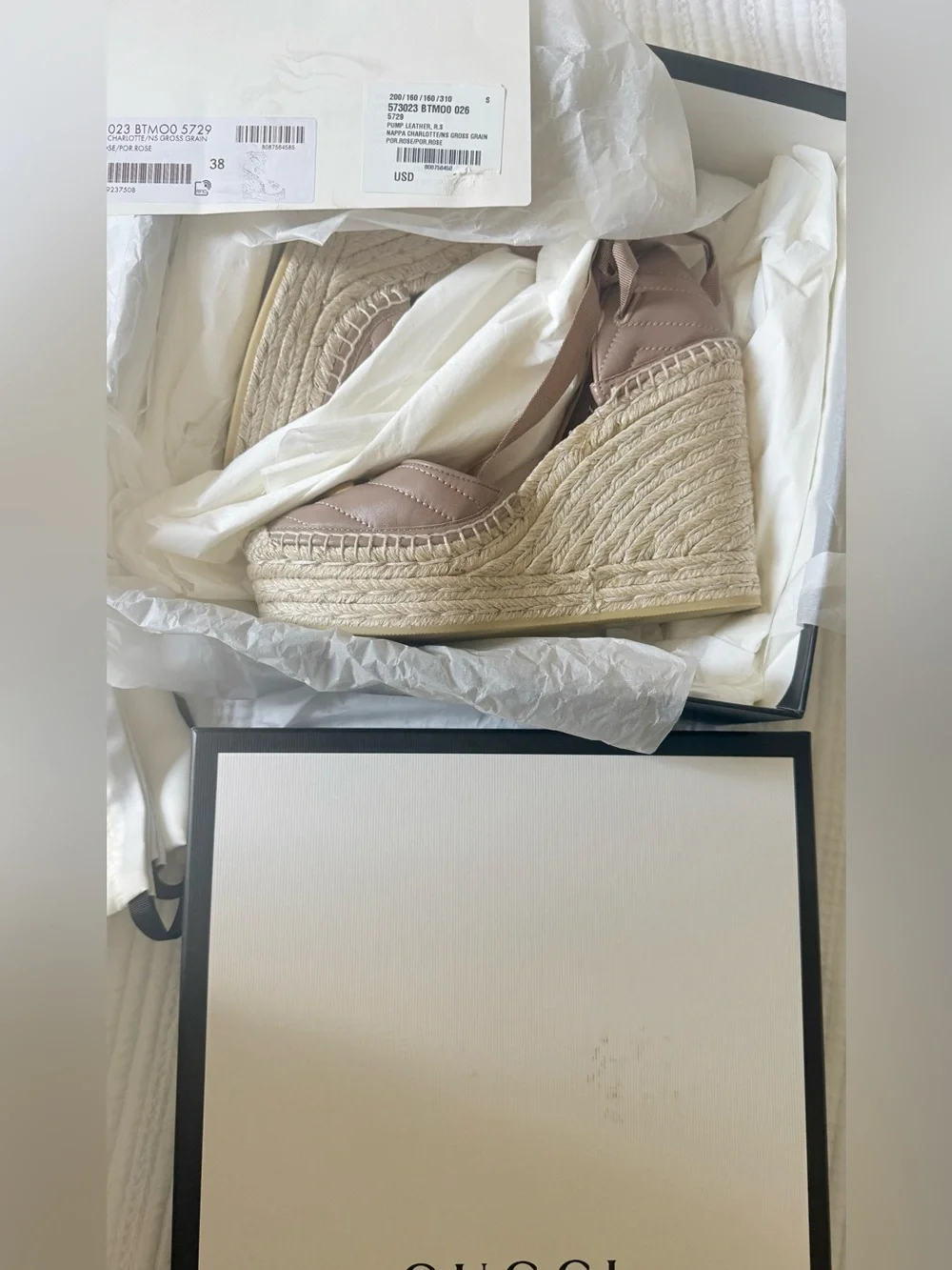 Gucci GG Marmont Espadrille Wedge Sandals 38 Pink Leather. AUTHENTIC!